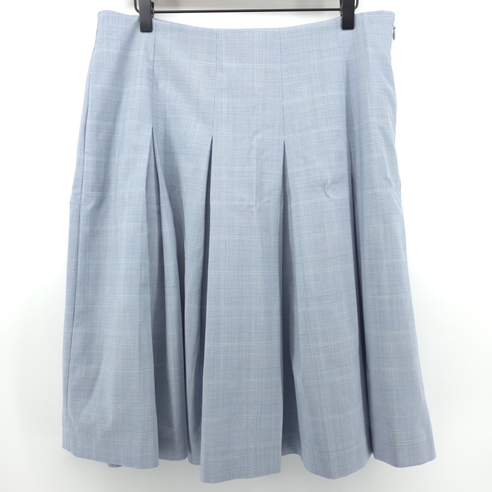 Brooks Brothers Glen Plaid Women Pleated Skirt 12 Blue Wool Blend Career